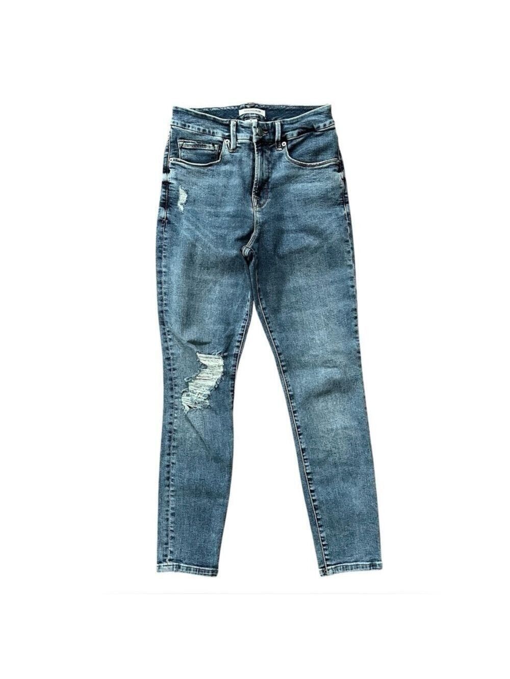 Good American Good Legs Crop Ripped Skinny Jeans Blue Size 2/26